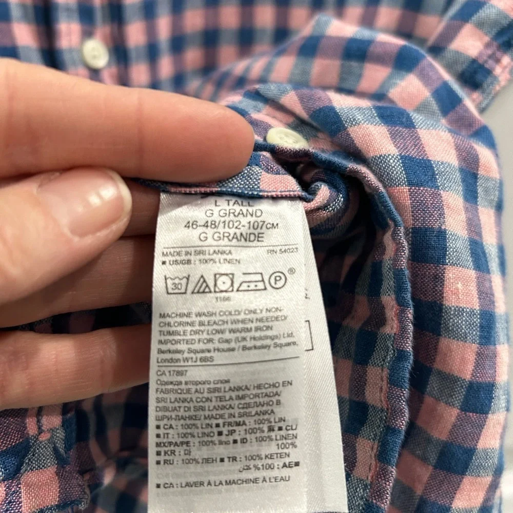 Banana Republic 100% Linen Camden Fit Short Sleeve Shirt Mens Large Tall Plaid